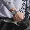 Mens Multifunctional Double-Display Watches Date Stainless Steel Watchband LED Luminous Mode Waterproof Wrist Watch
