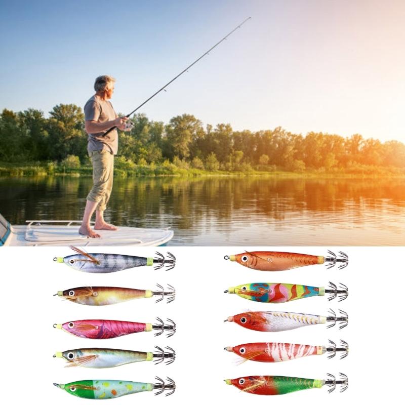 5Pcs Artificial Hard Baits Shrimp Lures Baits 9.6g Cuttlefish Hook Fishing Lures Glow Squid Jig Glow Jig Hook