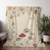 Vintage Mushroom & Foliage Flannel Blanket - Soft Warm All-Season Throw Suitable for Bed, Sofa, Car, Travel | Beige Multicolor Mushroom Print Bedsprea