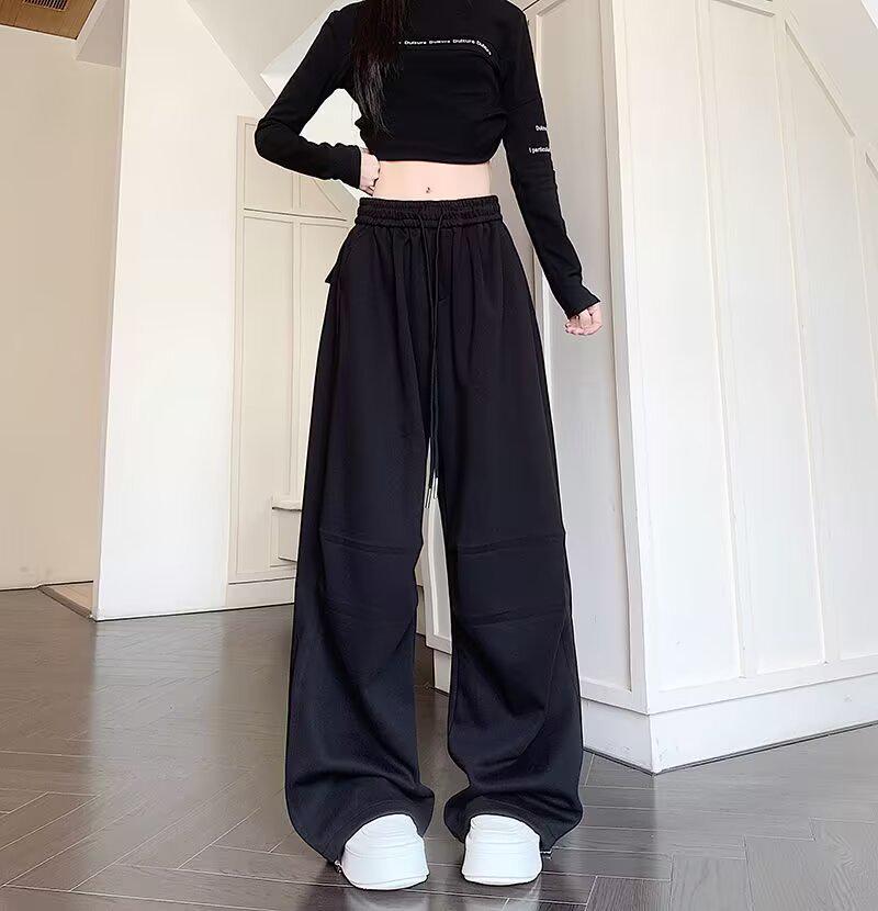 

Элегантные широкие брюки из ледяного шелка с китайской каллиграфией — женские летние повседневные драпированные брюки Large чёрный