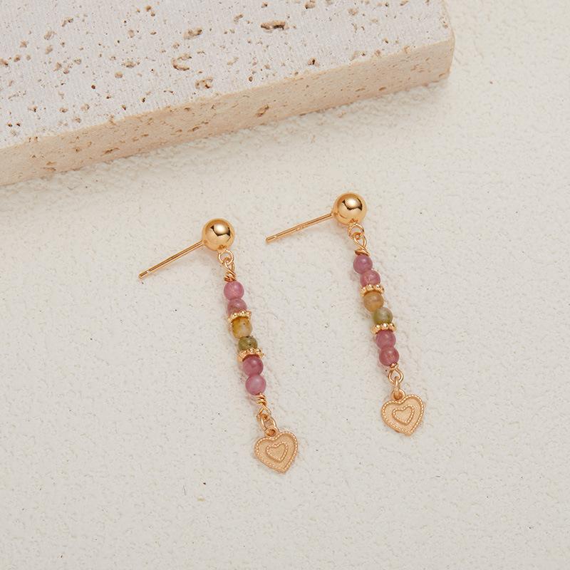 S925 Sterling Silver With Natural Color Treasure Tourmaline Beaded Necklace Women'S Clavicle Chain Xiaohongshu Earrings