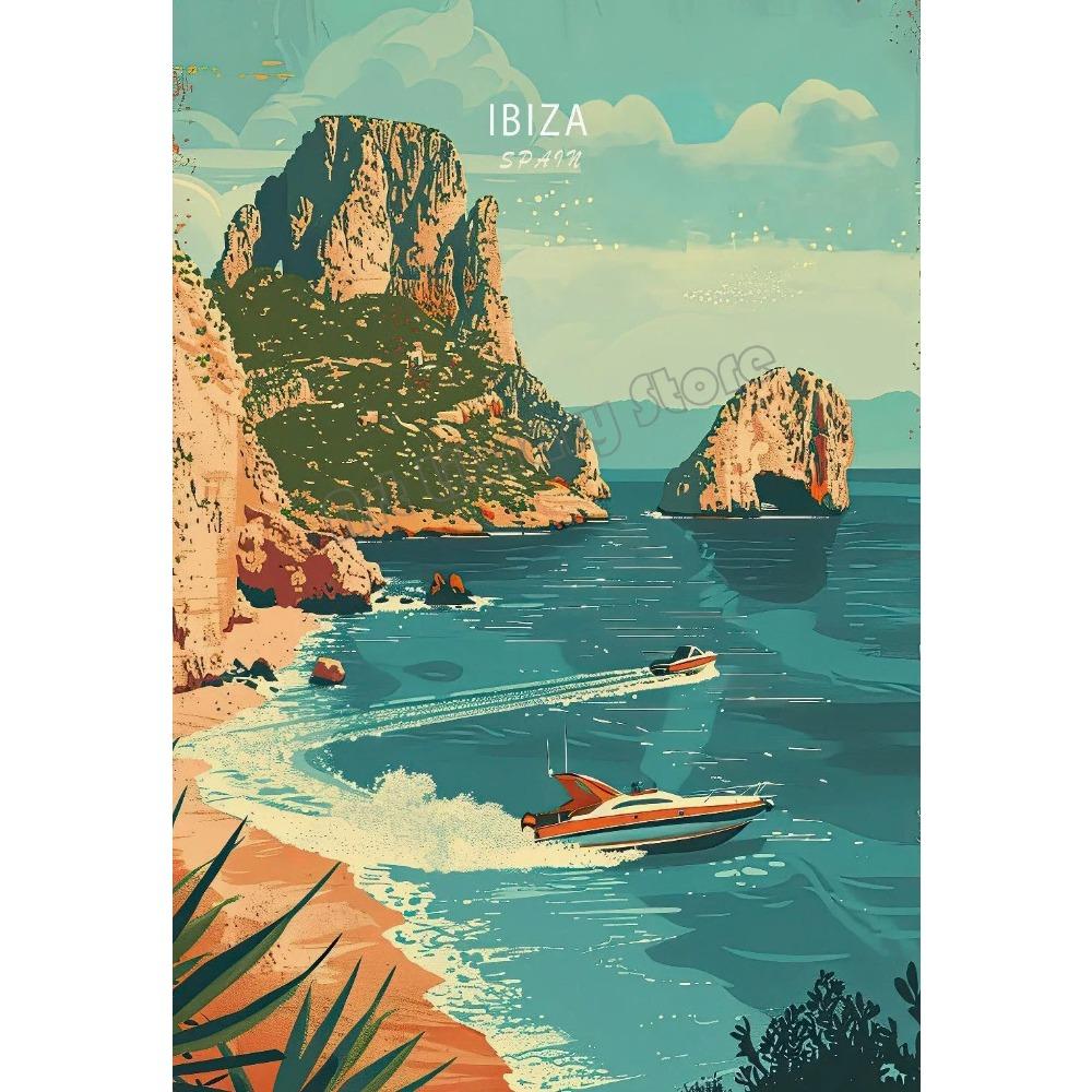 Retro Spain Cityscape Poster Nordic Style Canvas Print Coastal Architecture Art for Wall Decor