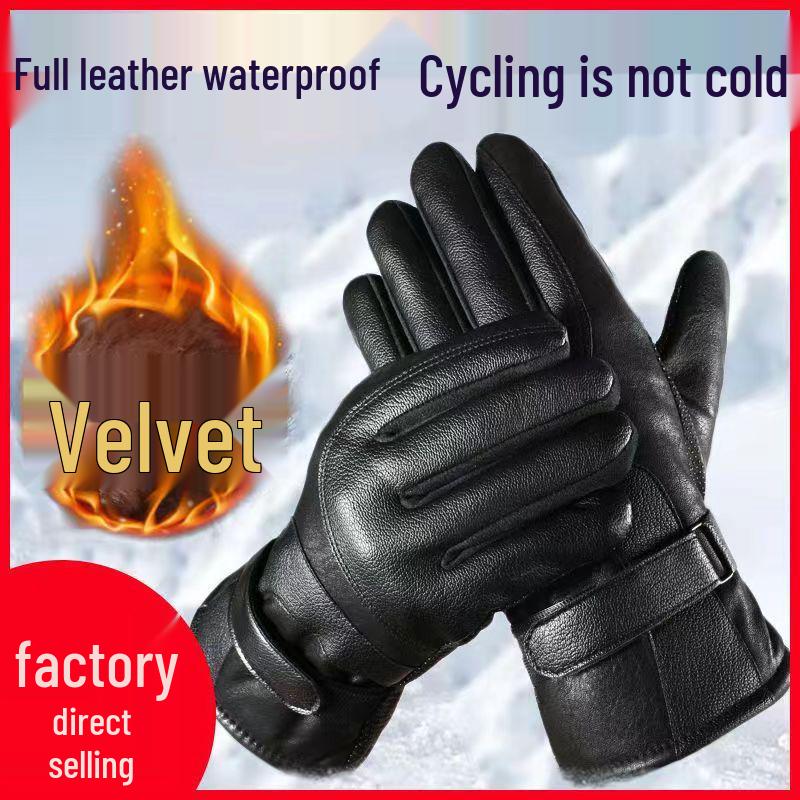 Herren Winter Warme Leder Motorradhandschuhe - Kältefest, Wasserdicht, Touchscreen, Plus Samt