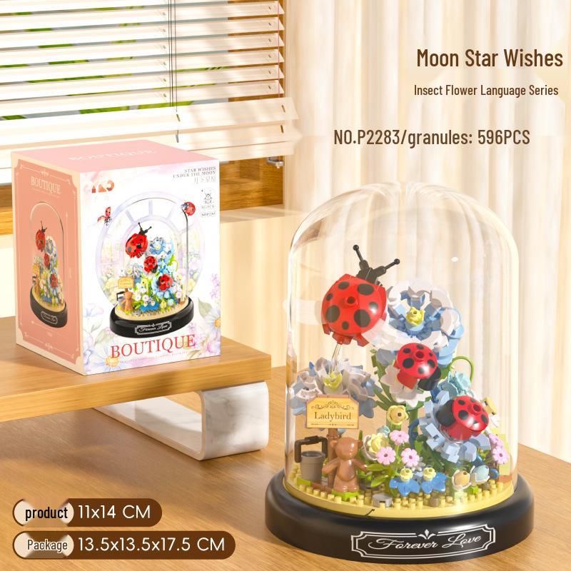 Yu Gao Insect & Hibiscus Rose Building Block Flowers - Compatible with Lego, Assembled Ornament Toys