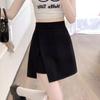 2024 Women's Black Slit Mini Skirt: A-Line Summer Fashion, Petite Fit, Hip-Hugging Design.