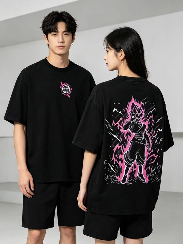 Unisex Shirt Cotton Oversize Large Size Dragon Ball Super Black Goku Printed Washed