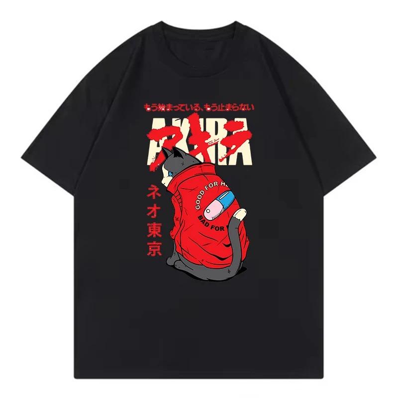

Женская футболка с аниме-кошкой Neo Tokyo Graphic Tee Летний свободный топ с коротким рукавом Модный Харадзюку Ретро Уличная одежда S