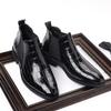 Q88 Chelsea Boots Men's British Style Fashion Pointed Retro Crocodile Pattern Hair Stylist Casual High-top Leather Shoes Tide