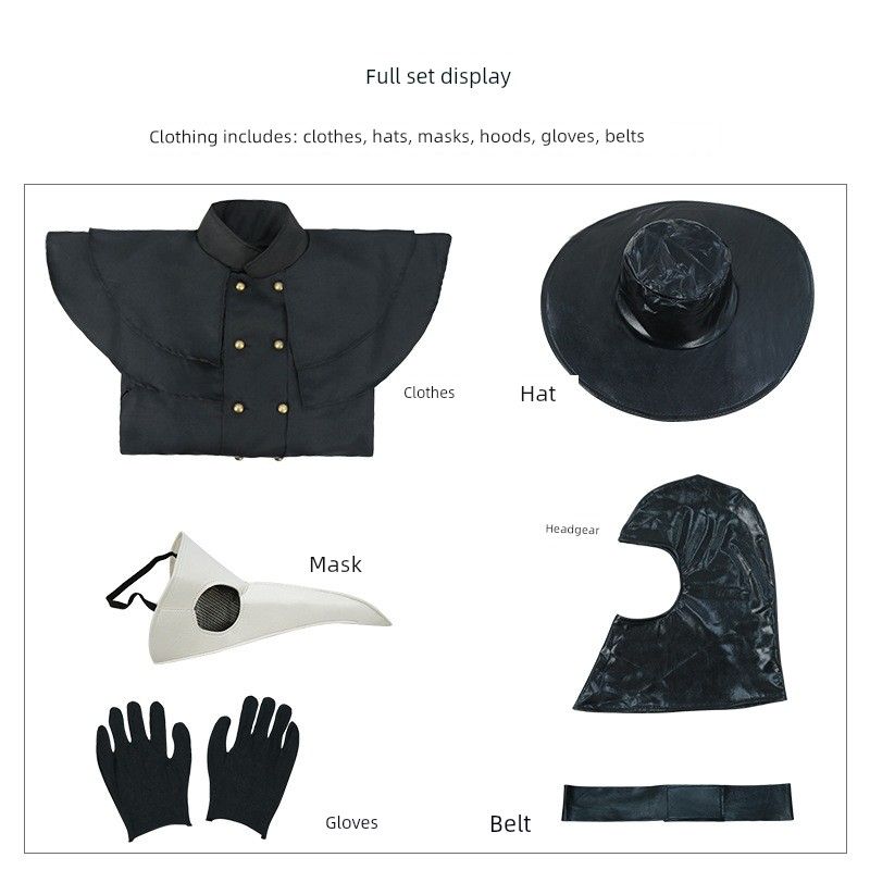 Halloween Adult Medieval Steampunk Style European and American Plague Doctor Costume with Bird-Beak Crow Mask