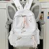 Matchstick Print Backpack for Women and Girls Fashion School Travel Daypack with Tassel Detail