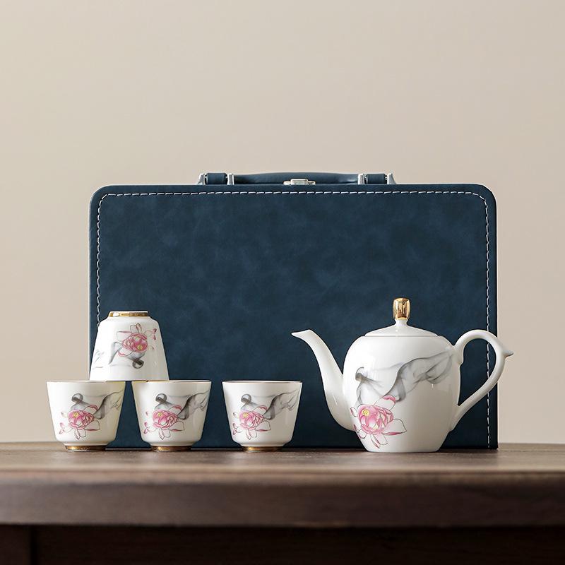 Yangzhi Jade Porcelain Travel Tea Set - Ceramic Kung Fu Teapot with Logo