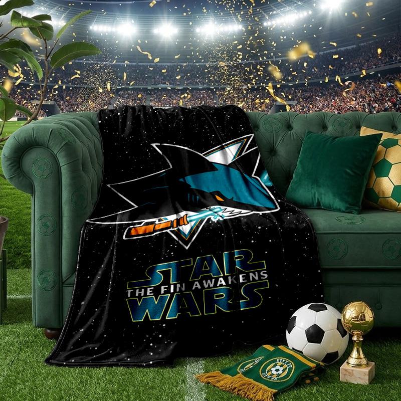San-Jose Sharks Hockey Throws Blanket Flannel Blankets Plush for Couch Bed Gifts for Men Women Travel Picnic Blanket Christmas Fan Gifts