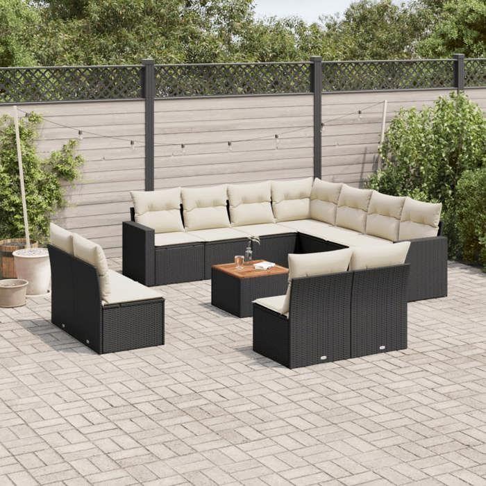 VidaXL Salon de Jardin avec Coussins 12 pcs, Canapés de Terrasse, Ensemble de Meubles de Patio, Mobilier d'Extérieur, Noir 3224180