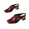 2025 summer French metal pointed middle heel half slippers women wear new commuter bag head sandals thick heel high heels