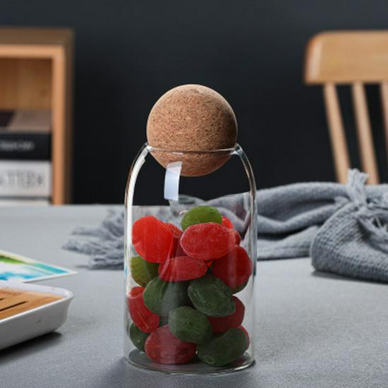 High Borosilicate Glass Storage Jar with Cork Stopper for Grains, Tea, and More
