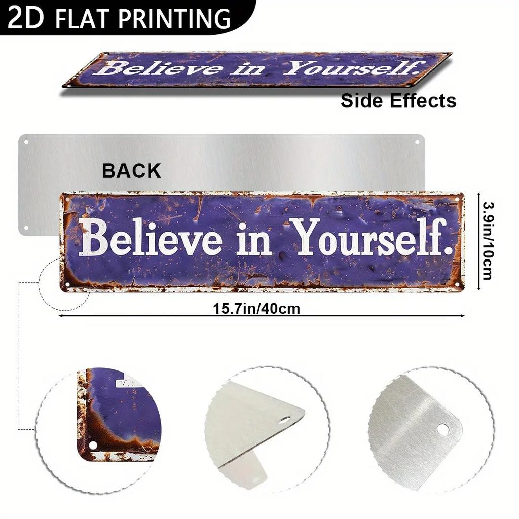 Believe In Yourself Sign 2D Flat Decor, Customizable Confidence Gym Poster 4x16in