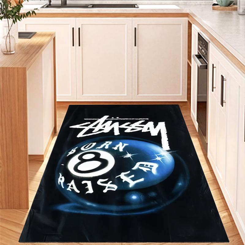 Black Star Texture White Signature Logo Area Rug Non Slip Mat, Dark Starry Street Graffiti Carpet for Living Room Bedroom Decor