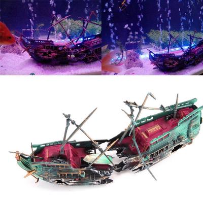 24*12cm Aquarium Ornament Boat Large Plactic Sunk Pirate Ship Fish Tank