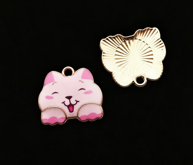 Alloy Drip Oil Cat Pendant, 18x16mm - Cute DIY Korean Style Jewelry Accessory