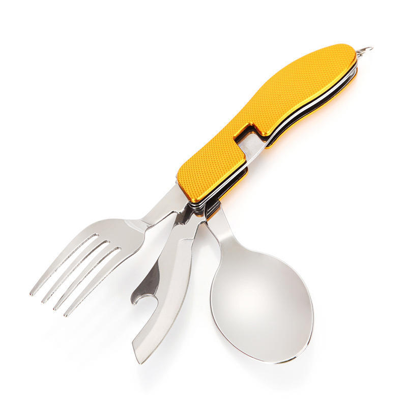 Ensemble de vaisselle d'extérieur 4 en 1, fournitures de cuisine de Camping, cuillère en acier inoxydable, Kits de poche pliables, pique-nique à domicile, randonnée, outils de voyage