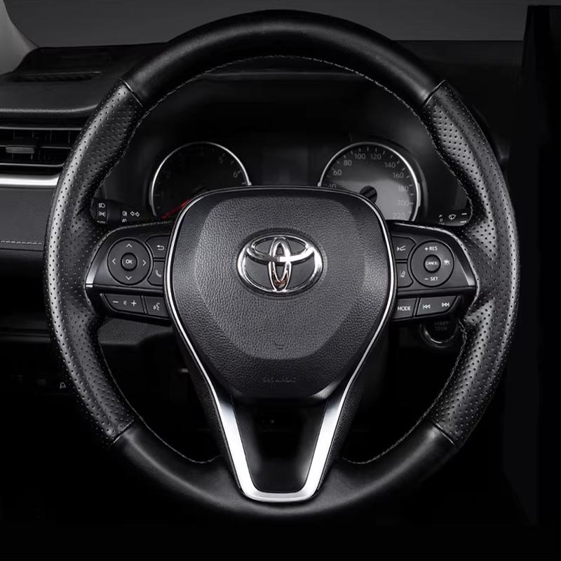 For Toyota RAV4 20-24 Corolla 19-24 Camry 19-23 Car Steering Wheel Cover Manual Sewing Leather Car Accessories Part