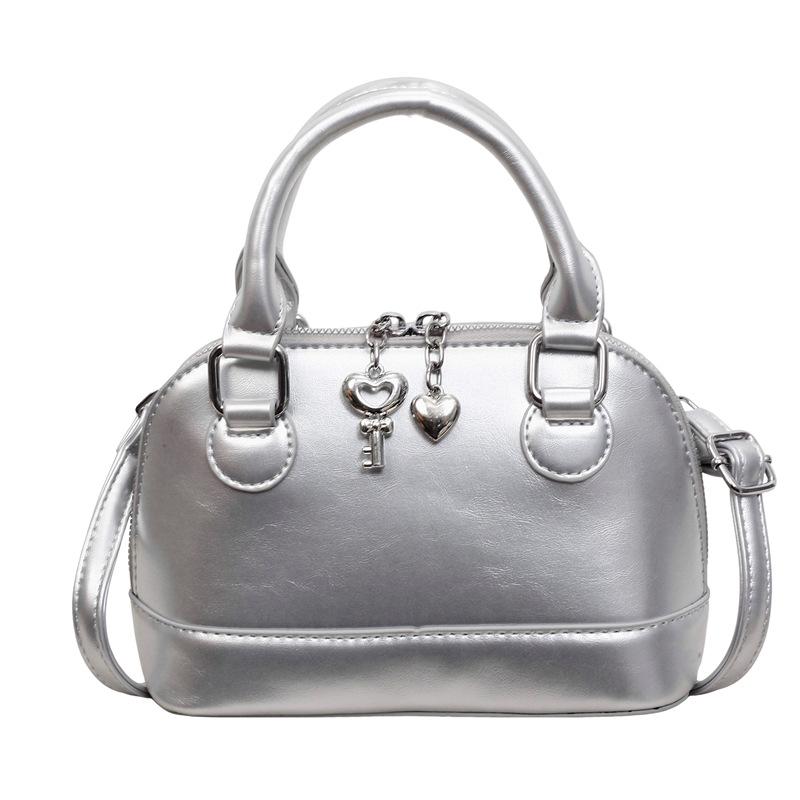 Glossy PU Handbag Women Fashion Mini Shoulder Bag Classic Oval Shape Crossbody Tote Bag