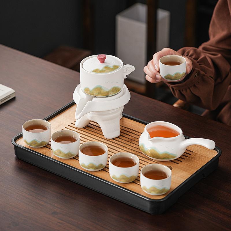 Coarse pottery Qingshan semi-automatic tea set Kung Fu home business