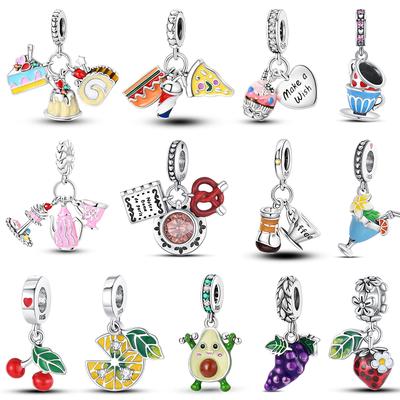 100% 925 Sterling Silver Coffee Cake Pizza Kola Avocado Food Charms Bead Fit 925 Original Bracelets DIY Making Jewelry