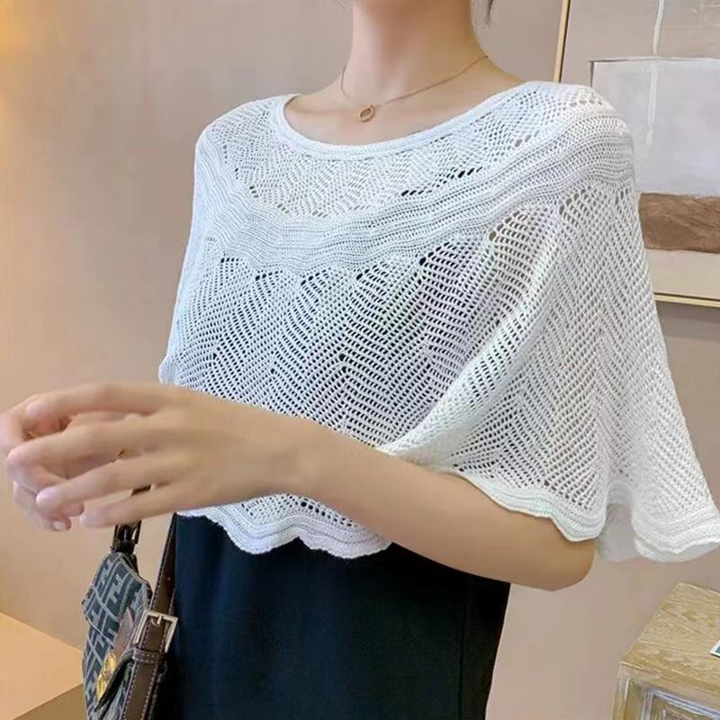 Summer Pullover Scarf Solid Color Knitted Cotton Shawls Korean Simple Hollow Design Fashion Versatile Sunscreen Scarves