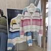 Autumn and Winter New V-neck Color Striped Knitted Cardigan Loose Design Soft Waxy Sweater Jacket Women
