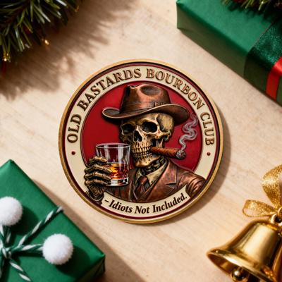 Old Bastards Bourbon Club Collectible Coin Double-Sided Vintage Skull Whisky Club Souvenir Coin Collectors Keepsake Token Gift