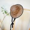 Vintage Coffee Brown Cute Japanese Hollow Woven Lace-Up Small Basin Hat Women'S Summer Vacation Beach Sunshade Straw Hat