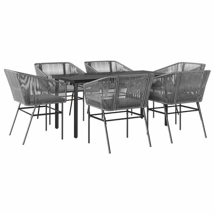 VidaXL Garden Dining Set Cushions 7 Pcs Grey Poly Rattan Glass, Outdoor Dining Set, Furniture of 3334629