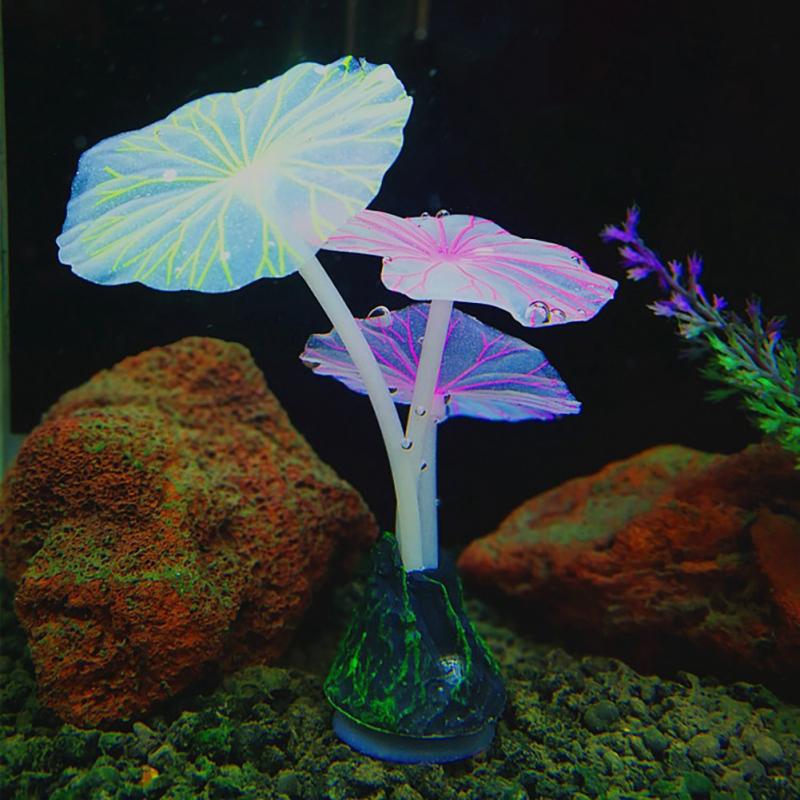 Silicone Luminous Ornament Artificial Glowing Lotus Leaf Mushroom Aquarium Fish Tank Landscaping