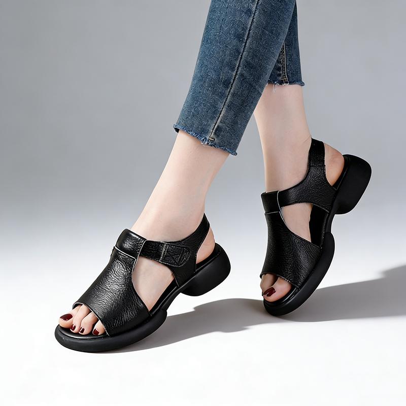 2026 Verano Zapatos de Cuero Genuino Sandalias para Mujer Casual Planas Suave Comodidad Zapatos de Madre Talla Grande 41