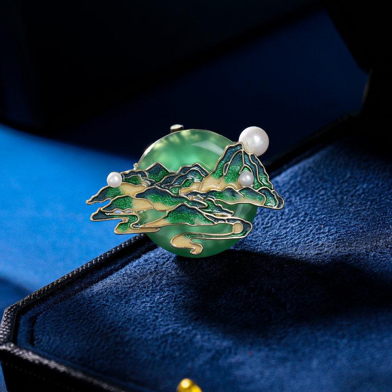 

Новое ретро платье Guochao cheongsam аксессуары кардиган фиксированная булавка для одежды высококачественная брошь Wanli горы и реки зелёный