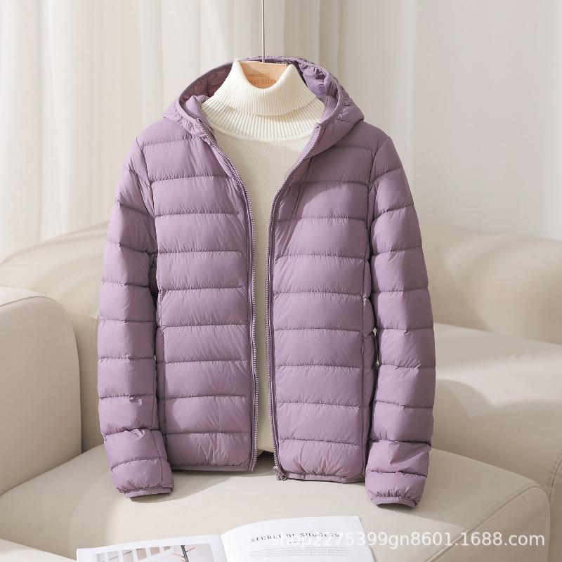 Autumn and winter new white duck down light down jacket women's short hooded slim light jacket Pinghu
