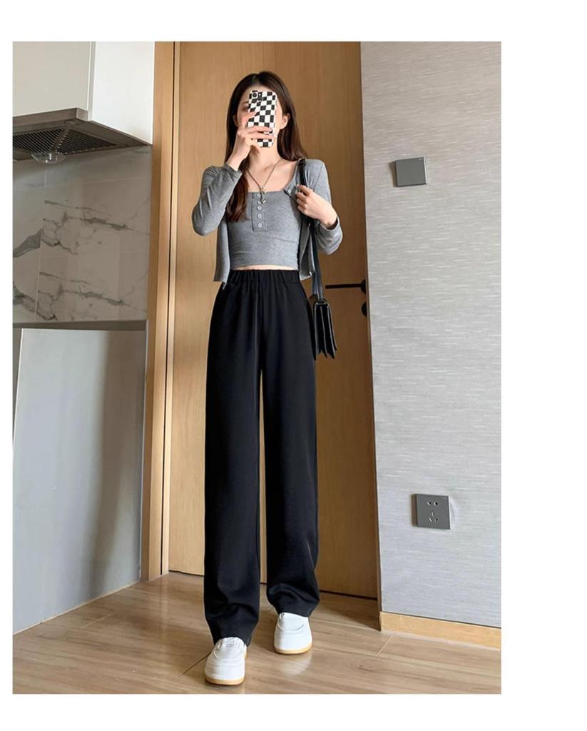 2026 Women's Ice Silk Wide-Leg Summer Pants - Thin, Drapey, Narrow Straight-Leg for Petite Casual Wear