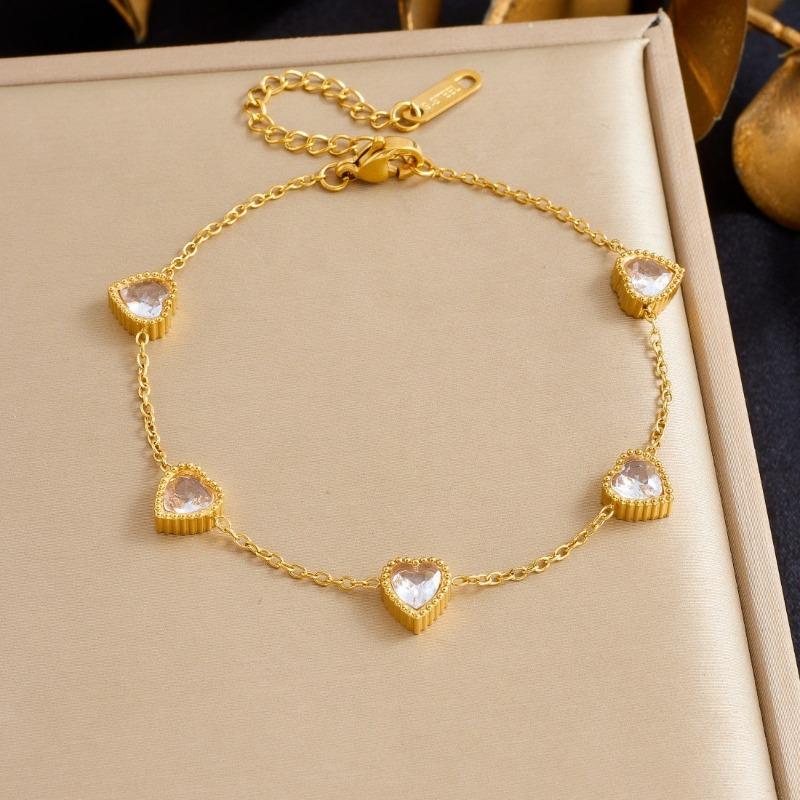 Gold Anklet with 5 Green Heart Gems, Dainty Foot Chain for Women Summer Beach Jewelry Gift