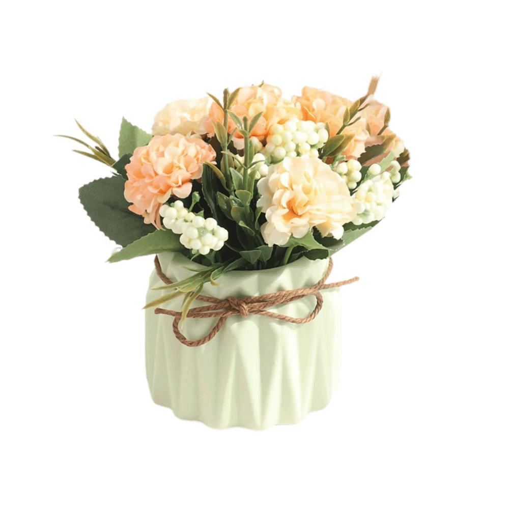 Silk Flower Fabric Flower Ceramic Pot Tabletop Ornament 5.71in Potted Flower Hydrangea Styled Potted Desktop Decor