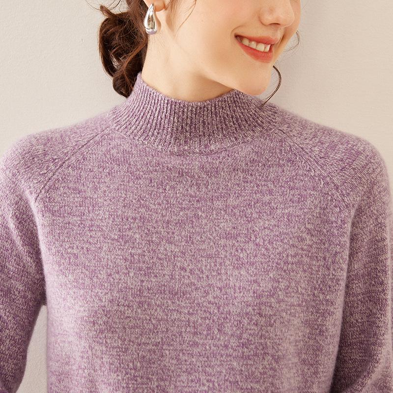 Damski kaszmirowy sweter z półwysokim dekoltem, luźny - Kolekcja Jesień/Zima