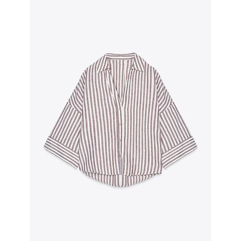 Za2025 Spring New Women's Clothing Casual Easiest for Match Blended Wide Sleeve Minimalist Casual Shirt 2363801 017