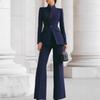 2026 Women's European & American Long Sleeve Solid Color Blazer & Pants Two-Piece Set with Pocket