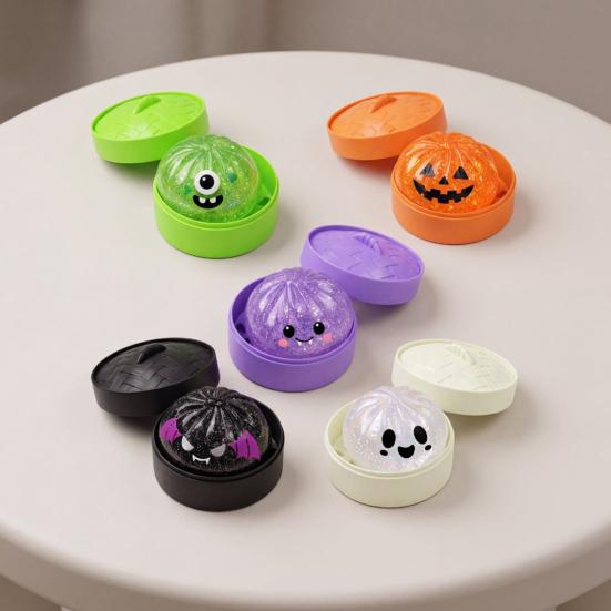 Angstlösungsspielzeug Halloween Knödel Quetsche mit Dampfgarer Box Kürbis Geist Fledermaus Gedämpftes Brötchen Sensorisch zur Stressbewältigung Partygeschenke Weicher Ball