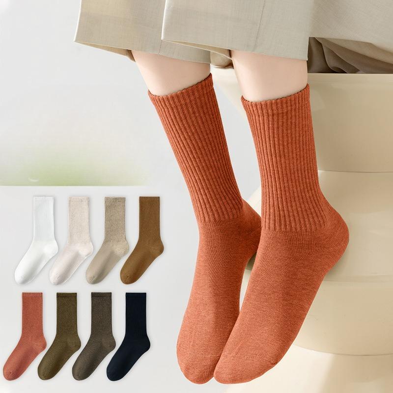 Women's Pure Cotton Mid-calf Socks, Pure Cotton Antibacterial, Deodorizing, Anti-pilling, All-cotton Solid Color, Comfortable