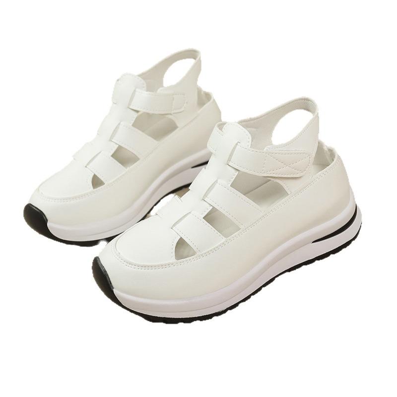 Women’s Breathable Cutout Wedge Sneakers, Thick Sole, Velcro Strap, Hidden Heel, Casual Summer Wear
