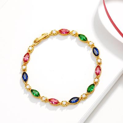 Dámská móda šperky ze slitiny mědi Dámské elegantní luxusní pozlacené 24k zlato květinový náramek dámský retro design kovový rubínový náramek
