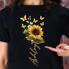 Women's Summer Sunflower & Butterfly Short Sleeve T-Shirt