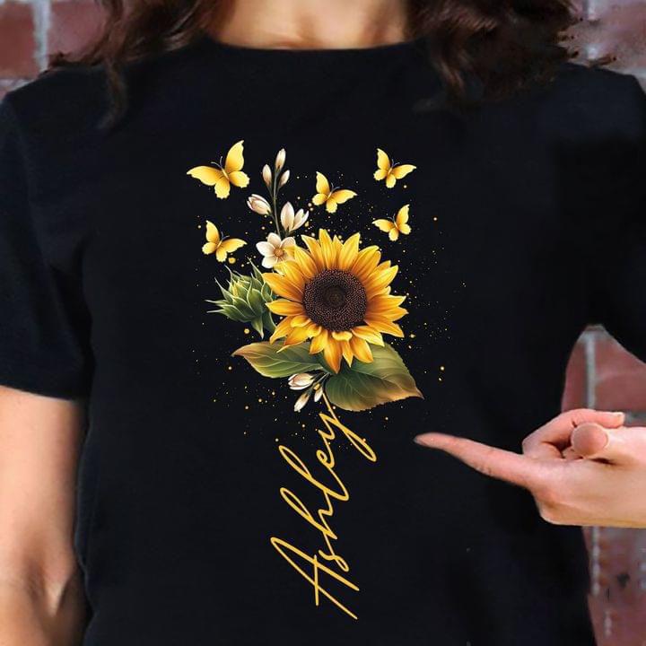Women's Summer Sunflower & Butterfly Short Sleeve T-Shirt