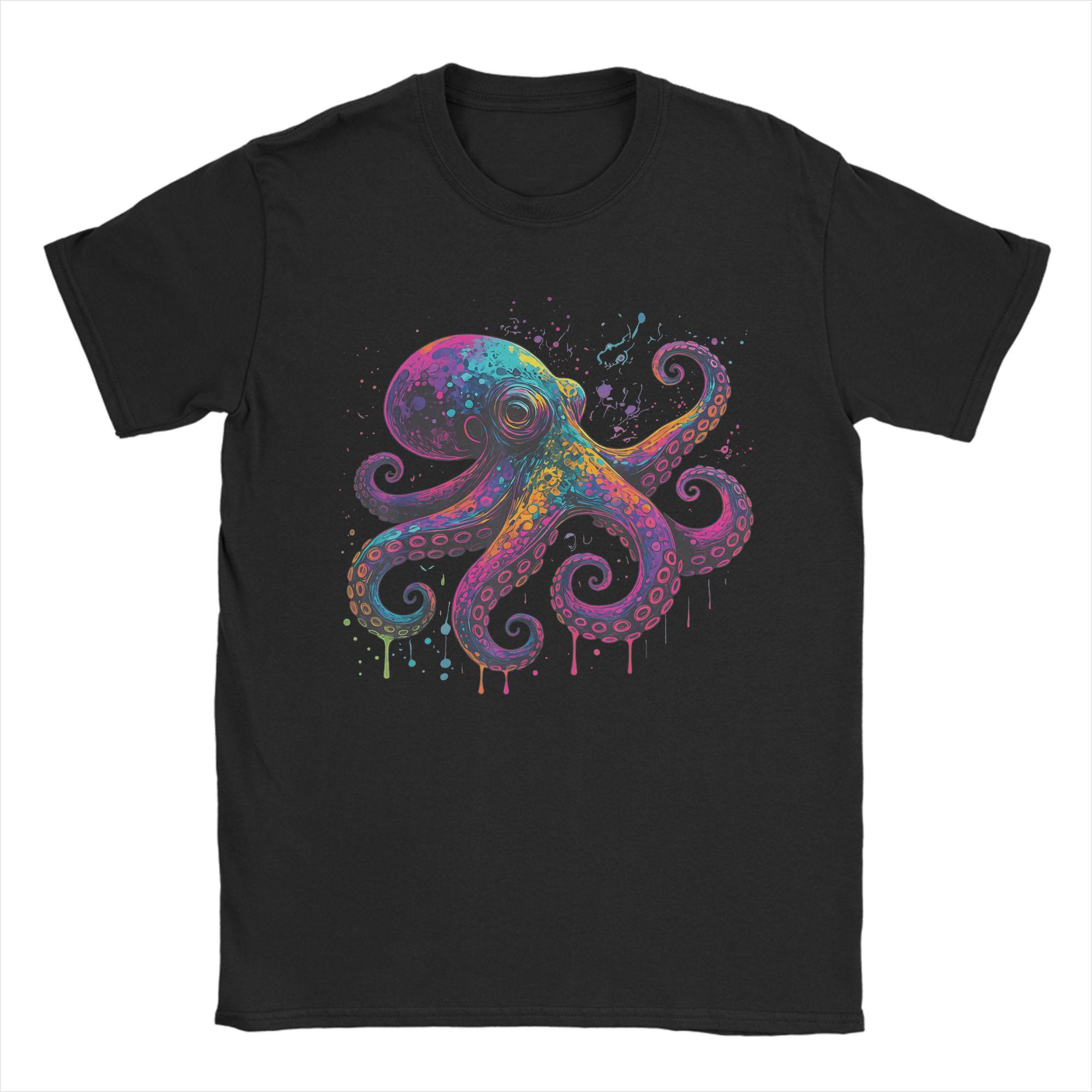 

Harajuku TShirt Beach Cute Octopus Surrounded By Colorful Flowers Leisure TShirts 100 Cotton Tee Shirt Unisex Short Sleeve Tops 4XL